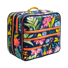 Floral Lunch Bag with Orange Handles Isolated on Transparent Background