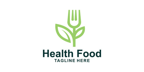 logo design combination of fork and leaf, symbol for healthy food, organic, herbal, icon, idea, creative.