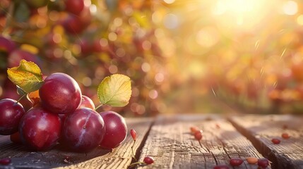 Charming Podium with Plums Under Soft Morning Light. AI generated illustration
