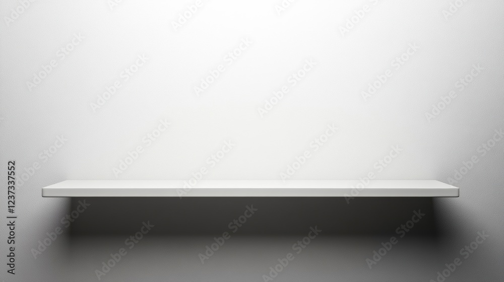 Poster an empty white shelf rests against a softly lit neutral background, emphasizing simplicity and minim