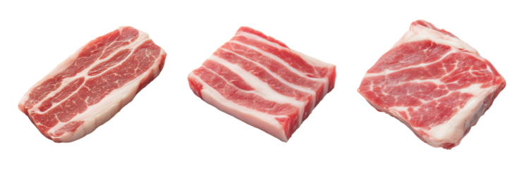Fresh Cuts of Raw Pork Belly Slices Isolated on transparent background