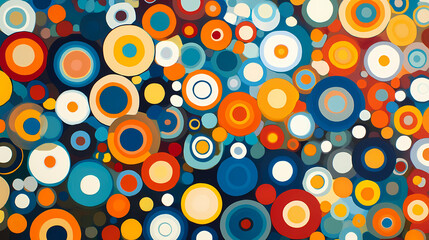 Vibrant mosaic of overlapping circles and patterns, forming a kaleidoscopic and energetic design. Kaleidoscopic Patterns. Illustration