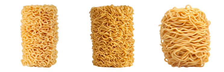 Three Bundles of Raw Instant Noodles Isolated on transparent background