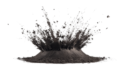 Dark soil exploding with transparent background
