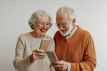 Happy Senior Couple Using Smartphone, Elderly Technology & Digital Connection