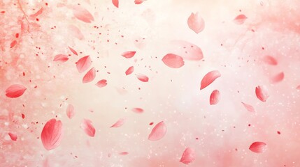 Fototapeta premium Pink Petals Falling Gently on Soft Background with Glowing Lights