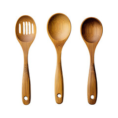 Eco-Friendly Bamboo Serving Utensils Isolated on Transparent Background