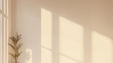 Soft Light and Shadows on a Minimalist Wall with Plant in a corner creating a serene ambience