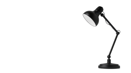 Black desk lamp illuminating transparent background