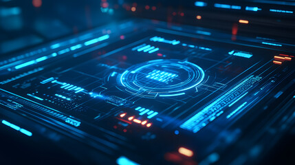 Obraz premium High-tech solar panel with holographic representation of energy generation, showcasing innovative technology and future energy solutions.