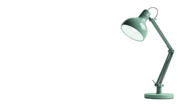 Green desk lamp shining on transparent background