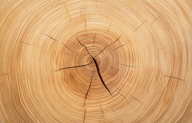 Natural wood texture with circular patterns and cracks, showcasing beauty of light brown oak. This close up image highlights intricate details of wood grain