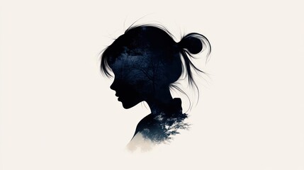 Fototapeta premium A captivating silhouette of a girl emerges, blending artistic and minimalist styles with natural elements
