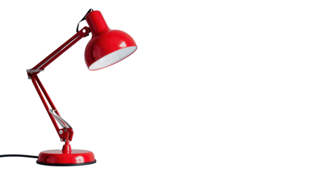 Red desk lamp shining on transparent background