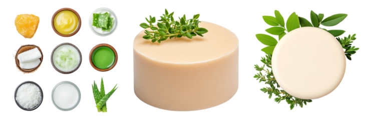 Various Ingredients for Natural Soap Making Isolated on transparent background