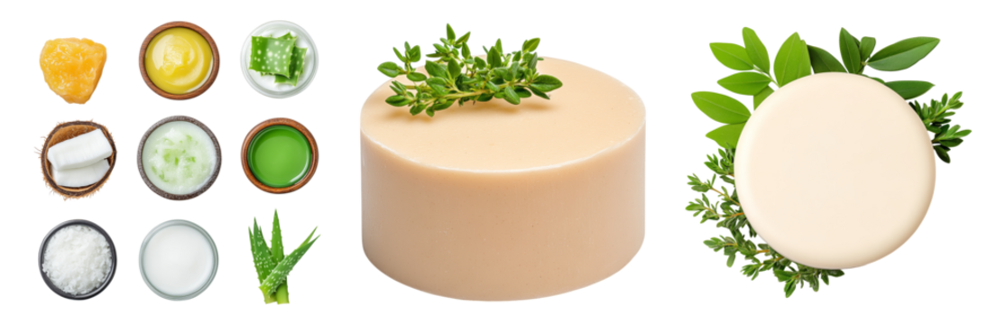 Various Ingredients for Natural Soap Making Isolated on transparent background