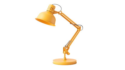 Yellow desk lamp pointing downwards on transparent background