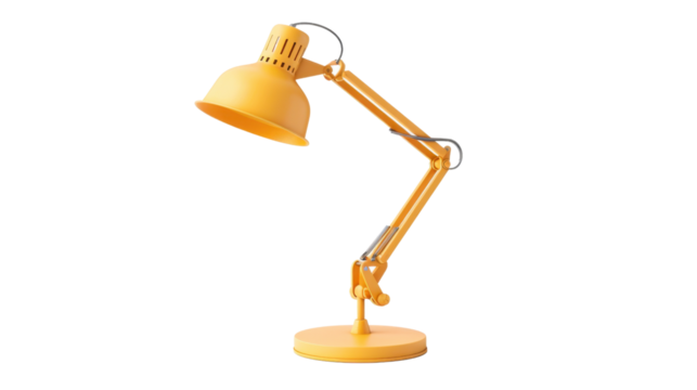 Yellow desk lamp pointing downwards on transparent background