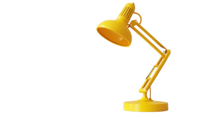 Yellow desk lamp shining on transparent background