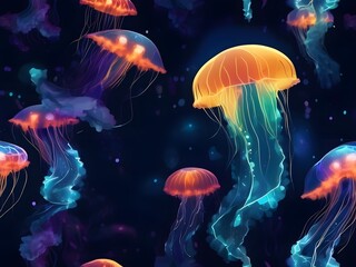 Naklejka premium Glowing Jellyfish Underwater. Generative AI 