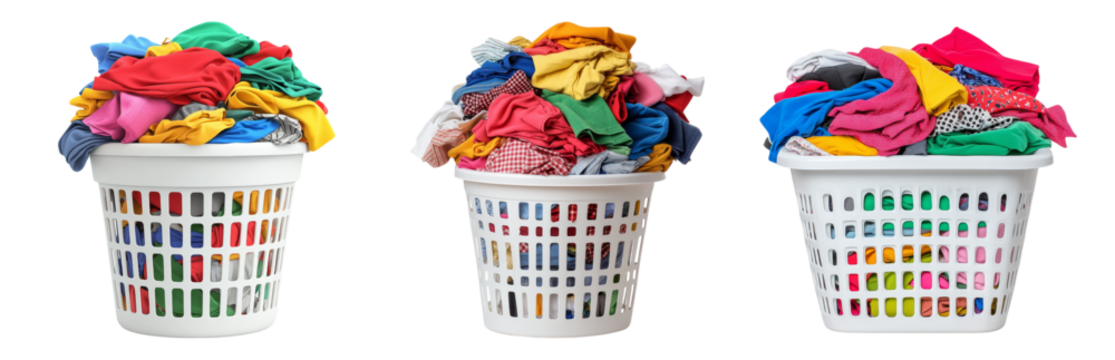 Baskets Overflowing with Laundry Isolated on transparent background