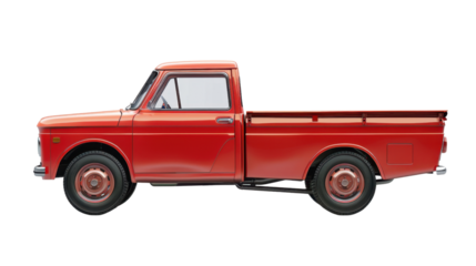 Red pickup truck isolated on transparent background, perfect for compositing