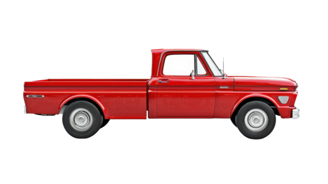Red pickup truck isolated on transparent background, perfect for compositions