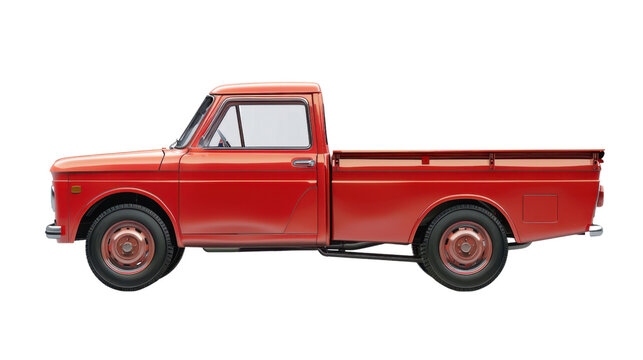 Red pickup truck isolated on transparent background, perfect for compositing