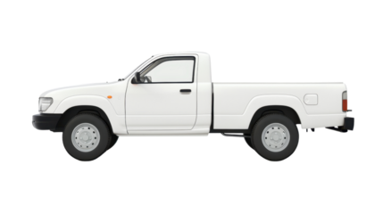 White pickup truck isolated on transparent background, perfect for mockups