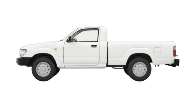 White pickup truck isolated on transparent background, perfect for mockups