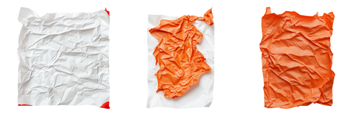 Crumpled Paper Sheets in Various Colors Isolated on transparent background