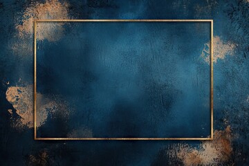Abstract Dark Blue Textured Background with Golden Frame - AI generated illustration