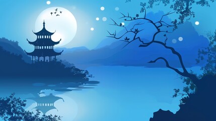 Naklejka premium 0_Landscape_illustration_Freepik_chinese_temple_fant