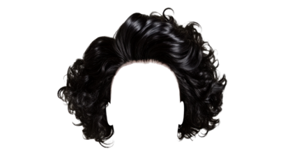 Black wavy hair isolated on transparent background for easy photo editing