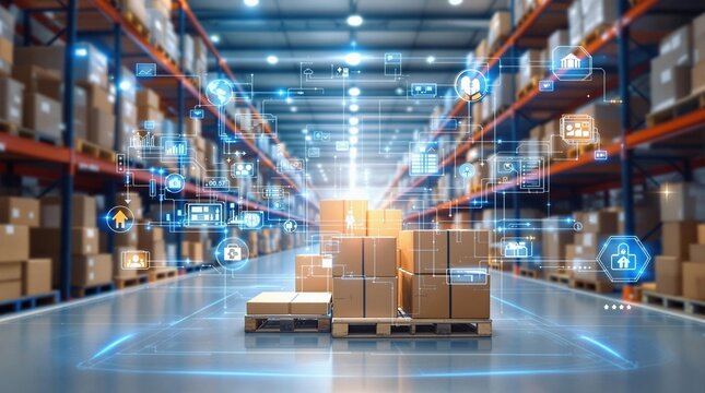 A high-tech automated approach to warehouse management, where digital technologies play a key role in enhancing the efficiency and accuracy of logistics operations