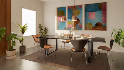 Large luxury modern bright interiors Living room mockup illustration 3D rendering image