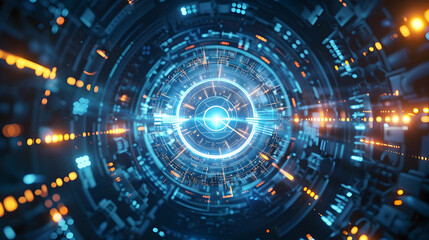 Fototapeta premium A futuristic digital vortex with glowing elements and intricate patterns.