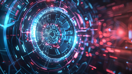 Obraz premium Futuristic digital interface with glowing circuits and patterns.