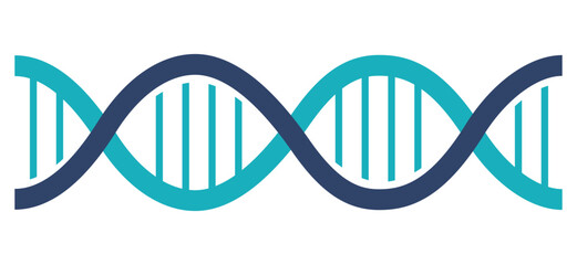 Flat style stylized vector illustration of a DNA double helix in light and dark blue