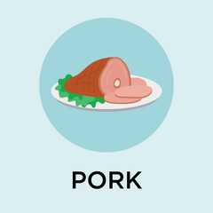 Flat style vector illustration of a spiral ham pork meal on a plate in a circle icon