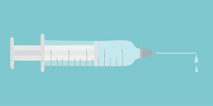 Flat style vector illustration of a syringe with a needle and fluid dripping from the needle tip
