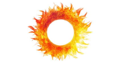 Ring of fire burning with bright orange and yellow flames on transparent background