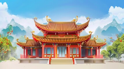 Obraz premium _Pagoda_digital_painting_ancient_chinese_architectu_