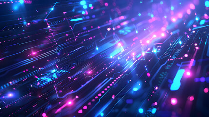Naklejka premium Abstract digital design with glowing circuits and vibrant colors representing technology.