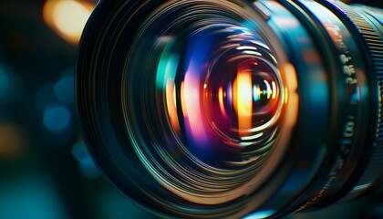 A Close Up View Of A Camera Lens Showing Internal Reflections