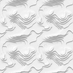 Seamless pattern, topographic illustration. White paper cut decoration textured with wavy layers 3d topography relief background.