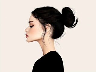 Fototapeta premium This creative silhouette emphasizes a woman's profile, showcasing elegance and grace. Ideal for celebrating women's identity and empowerment in art
