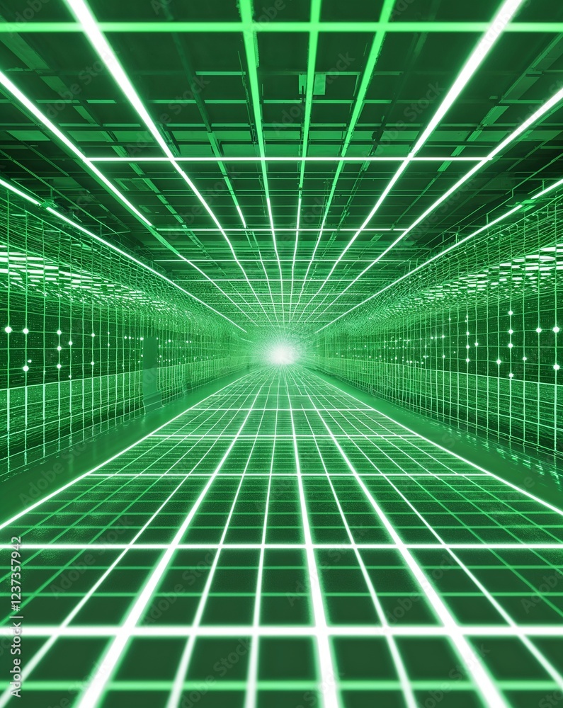 Poster white and green abstract tech grid with light patterns background