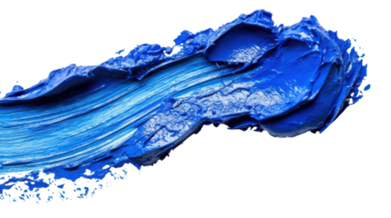Thick brushstroke of blue paint showing bristle marks on transparent background