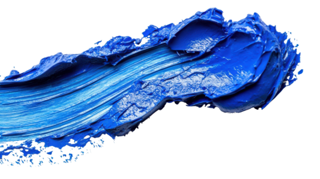 Thick brushstroke of blue paint showing bristle marks on transparent background